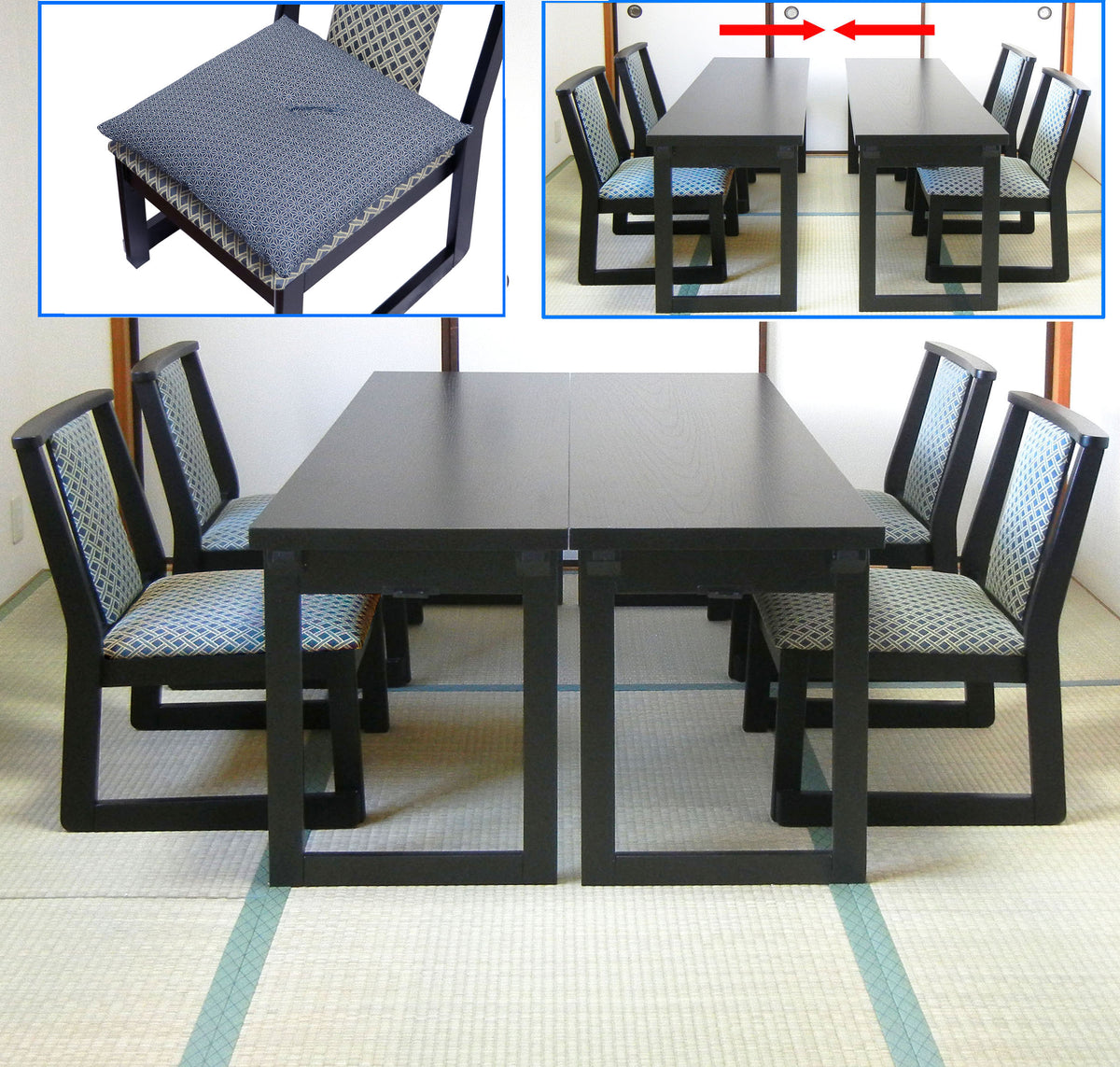 和室テーブル 足座布団付き NEW和室用折りたたみテーブル6点セット テーブル(幅150x奥行45x高さ