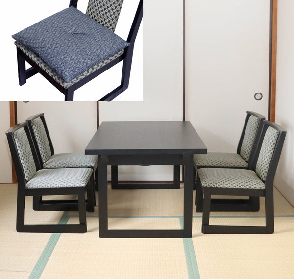 NEW和室用折りたたみテーブル5点セット　和室用テーブル1台120x75x高さ60cm 和室用椅子4脚 (専用座布団４枚付き)