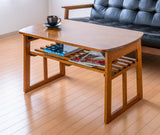 折りたたみフリーテーブル　(棚付き)　センターテーブル　(ブラウン)　幅90x奥行50x高さ50cm