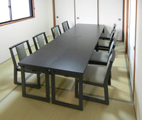 NEW和室用テーブル６点セット　 テーブル(幅150x奥行45x高さ60cmの折り畳み式)X2台　和室用椅子格子柄X4脚